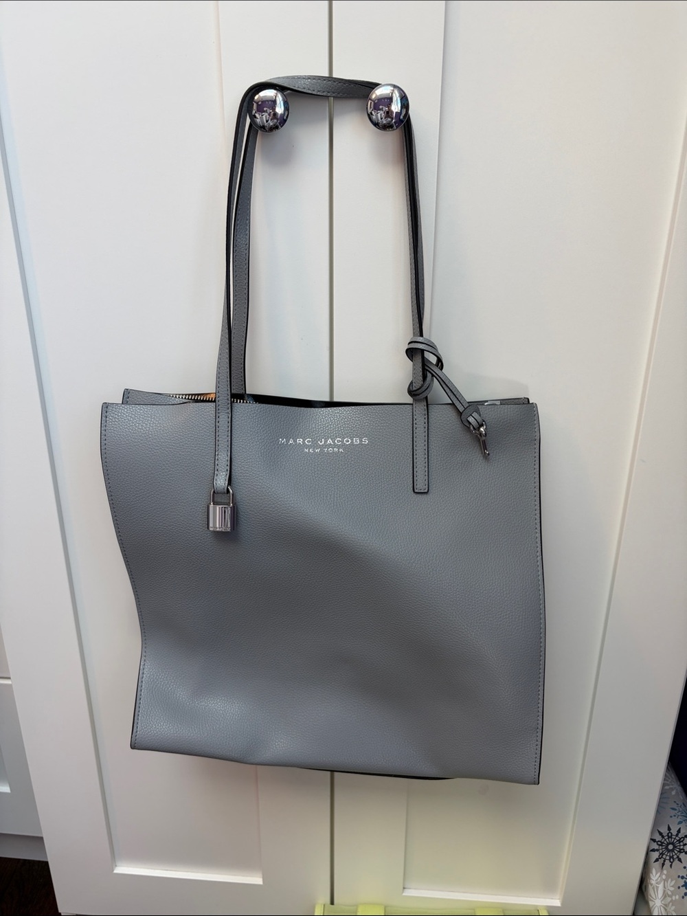 Marc Jacobs Gray Pebbled Leather Tote with Top Zip
